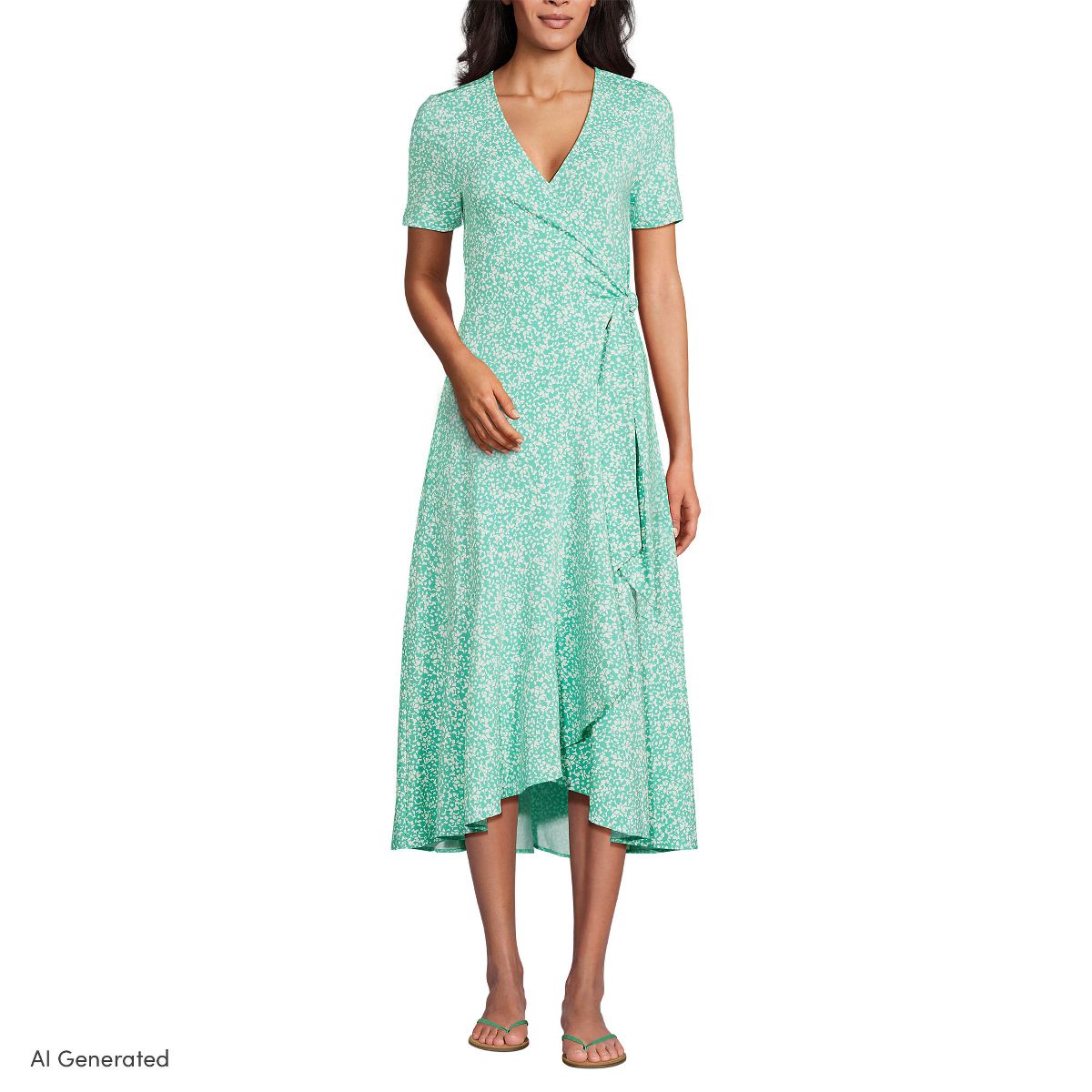 Women's Cotton Modal Vneck Wrap Midi Dress