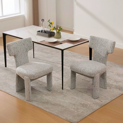 Dolonm Set of 2 Chenille Upholstered Dining Chair with Solid Wood Frame ,Geometric Backrest for Kitchen, Dining Room