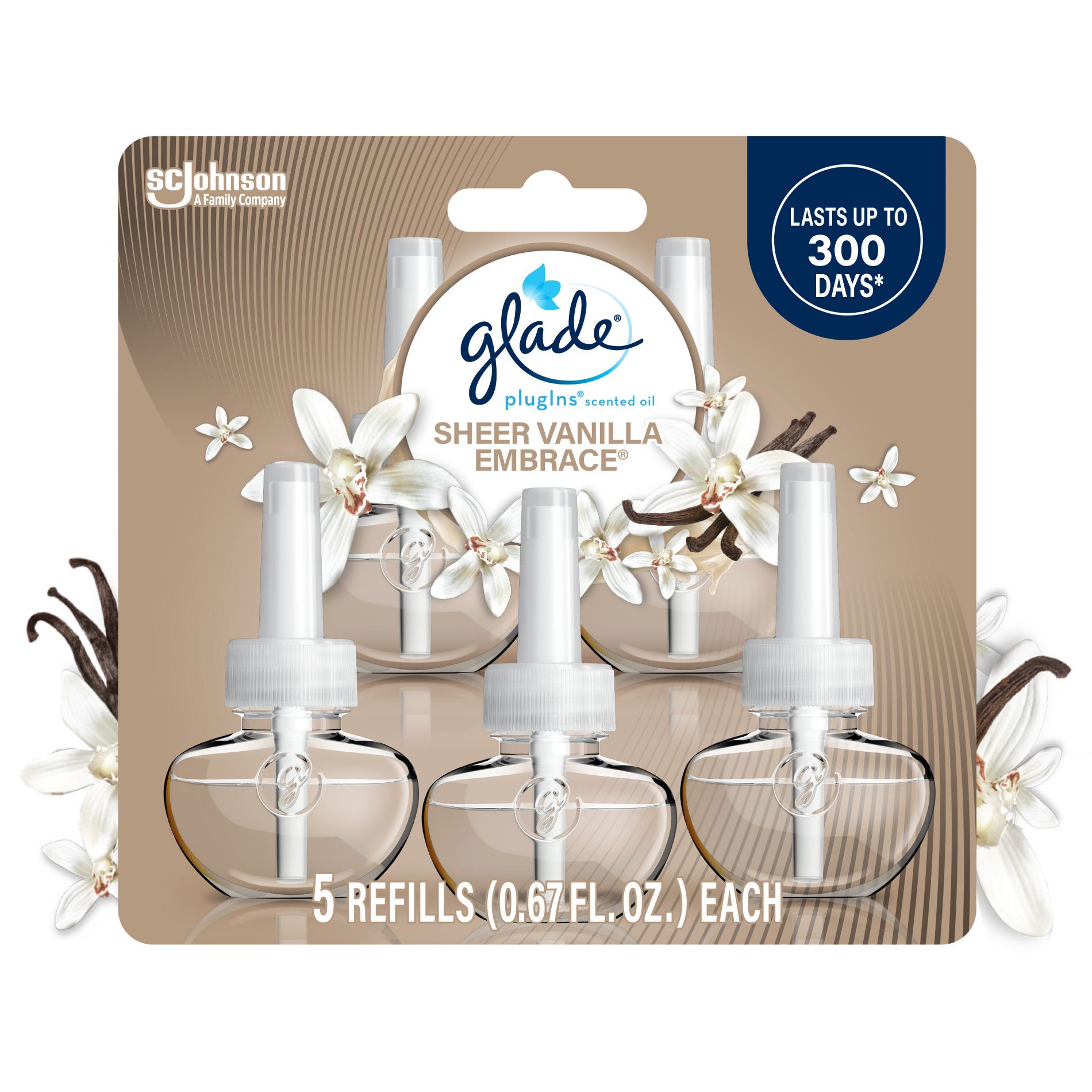 Glade Air Freshener Plug Ins Scented Oil Diffuser Refills - Sheer Vanilla Embrace - 3.35 fl oz/5pk