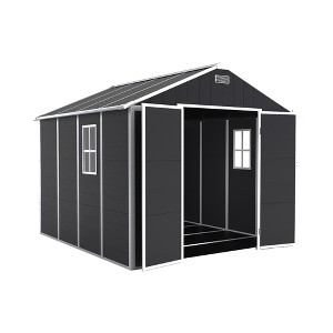Vynxaria 8x8FT Resin Storage Shed, High-Quality PP Material with 12mm Thick Board,Waterproof/UV/Rust-Proof + HD Window, Dark Gray - 1 of 4