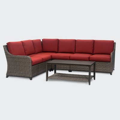 Leisure Made Mitchell 5pc Wicker Sectional in Red Fabric