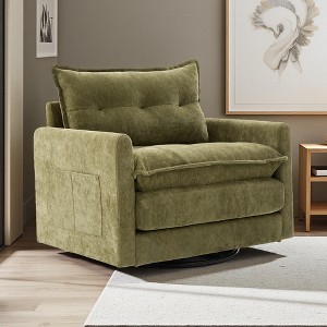 Swivel Barrel Chenille Armchair with Memory Foam and 360-degree Rotation - 1 of 4