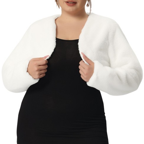 Agnes Orinda Women s Plus Size Halloween Trendy Faux Fur Warm Open Front Lightweight Cropped Shrugs White 4x Target