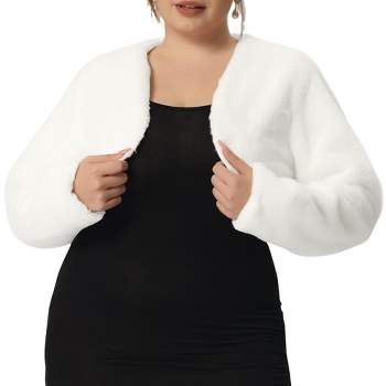 Agnes Orinda Women's Plus Size Trendy Faux Fur Warm Open Front Lightweight Cropped Shrugs