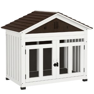 PawHut 40"L Dog House Outdoor Indoor, Wooden Dog Kennel for Small, Medium, Large Dogs, with Air Vents & Elevated Removable Floor, Magnetic Doors - 1 of 4