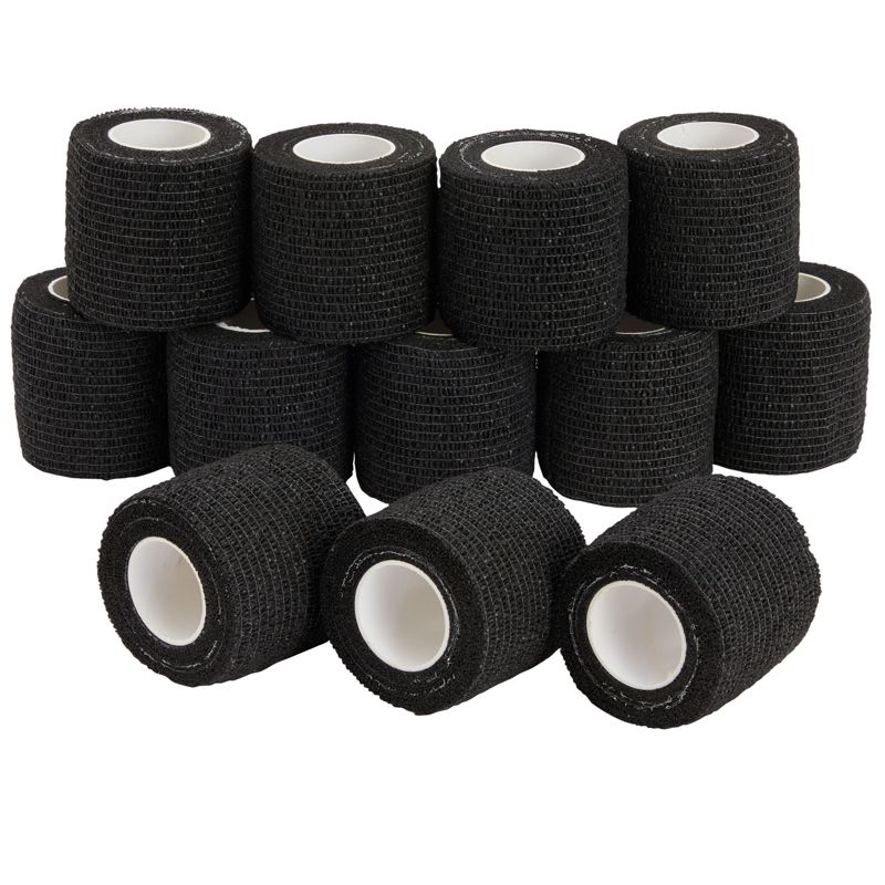 Juvale 12-Rolls Self Adhesive Bandage Wrap, Vet Tape - 2 In x 5 Yds Elastic Cohesive Wrap Tape for Injuries, Athletics (Black), 1 of 9