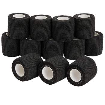 Juvale 12-Rolls Self Adhesive Bandage Wrap, Vet Tape - 2 In x 5 Yds Elastic Cohesive Wrap Tape for Injuries, Athletics (Black)