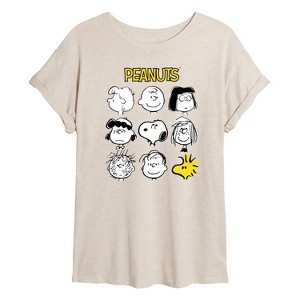 Women's - Peanuts - Many Faces Of Snoopy And Friends Oversized Graphic T-Shirt - 1 of 4