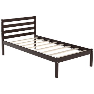 Costway Twin Size Wood Platform Bed Frame with Headboard Slat Support Mattress - 1 of 4