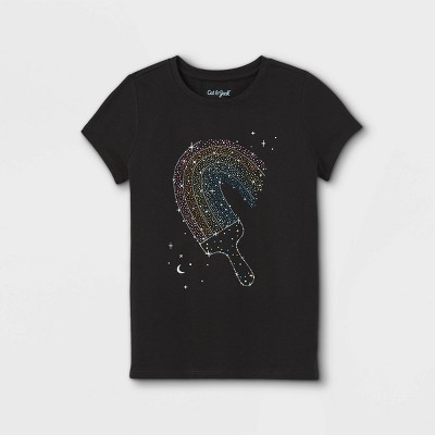 Girls' 'Paintbrush' Short Sleeve Graphic T-Shirt - Cat & Jack™ Black