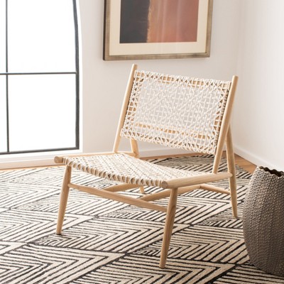 Transitional Bandelier Armless Chair in Light Natural Wood & White Leather