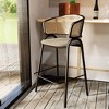 LeisureMod Ervilla Wicker Bar Stool with Fabric Seat and Black Steel Frame Taupe Set of 2 - 2 of 4
