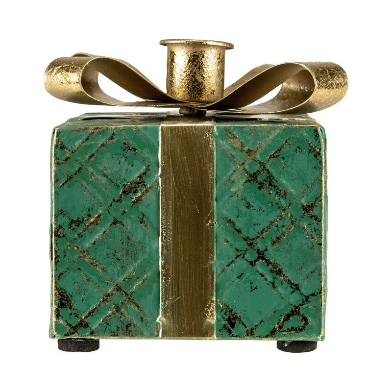 Northlight 4.5" Green Metal Gift Box Christmas Taper Candle Holder, 5 of 6