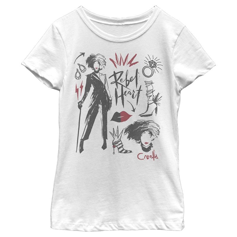 Girl's Cruella Fashion Drawings T-Shirt, 1 of 6