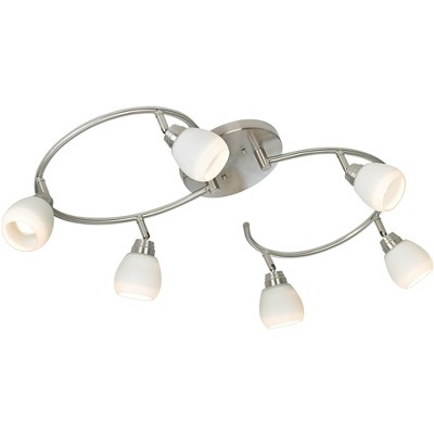 Brushed Nickel 6-Light LED Ceiling Track Fixture with White Glass Shades