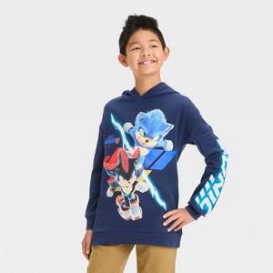 Boys' Sonic the Hedgehog Hooded Pullover Sweatshirt - Navy Blue - 1 of 4