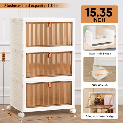 JIONJOY Stackable Plastic Storage Bins with Lid: Foldable Organizers, Magnetic Doors, Lockable Wheels