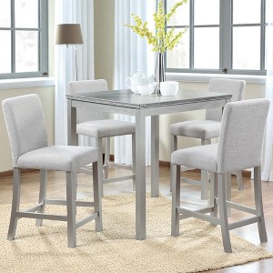 Mshliw 5-Piece Counter Height Dining Set with Square Table & 4 Upholstered Chairs, Solid Wood Frame, Crystal-Trim Table for Kitchen & Dining Room - 1 of 4