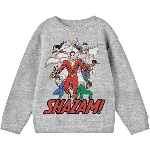 Shazam! Movie Group Character Art Crew Neck Long Sleeve Athletic Heather Youth Boy's Sweatshirt - 1 of 2