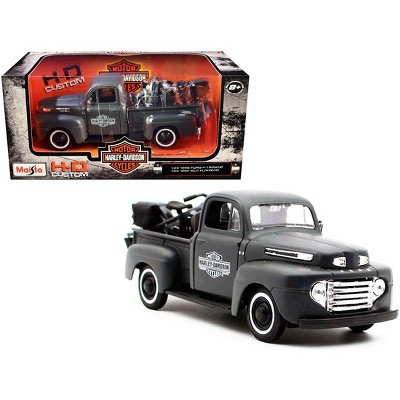 1948 Ford F-1 Pickup Truck and 1942 Harley-Davidson WLA Flathead Motorcycle Matt Dark Gray 1/24 Diecast Models by Maisto