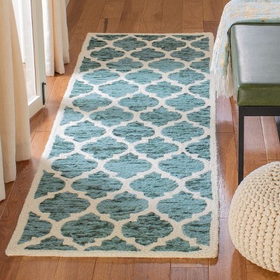 Turquoise and Ivory Hand-Knotted Wool Area Rug