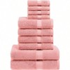 Cotton Pile 10 - Piece Towel Set, 2 Bath 55"L X 30"W, 4 Hand 30"L X 16"W, 4 Face 13"L X 13"W, Ultra Soft Luxury Towels, Tea Rose - 2 of 4