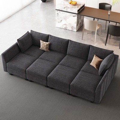 Belffin Modular Sectional Sofa Sleeper Sectional Couch with Storage Chenille 8 Seats Sofa Bed for Living Room, Dark Grey