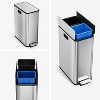 56L/14.8Gal Trash Can with Butterfly Lid,2 * 7.4Gal Dual Compartments Garbage Can with Wing Lid,Stainless Steel Trash Bin with Removable Buckets - 3 of 4