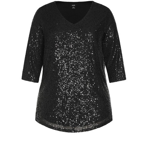 Navabi Kollektion | Womens Plus Size Sequin Starburst Top - Black - 16w ...