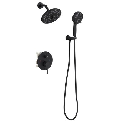 Single Handle 1-Spray Round Rain Shower Faucet Set with High Pressure Shower Head Hand Shower