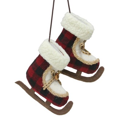 Northlight 4" Red and White Plush Plaid Ice Skates Christmas Ornament