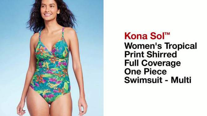 Women&#39;s Tropical Print Shirred Full Coverage One Piece Swimsuit - Kona Sol&#8482; Multi, 2 of 6, play video