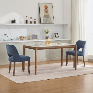 Racxily Set of 2 Wooden Dining Chairs, Modern Fabric Upholstered Farmhouse Chairs for Kitchen & Dining Room - 1 of 4