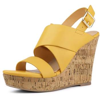 Allegra K Women's Slingback Buckle Ankle Strap Wood Platform Wedge Sandals