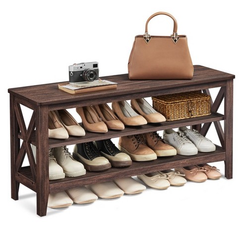 4 Tier Shoe Rack Black Metal With Natural Wood - Brightroom™ : Target