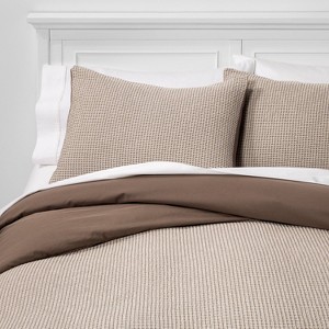 Full/Queen Washed Waffle Weave Duvet & Sham Set Neutral Tonal - Threshold , Size: Full / Queen