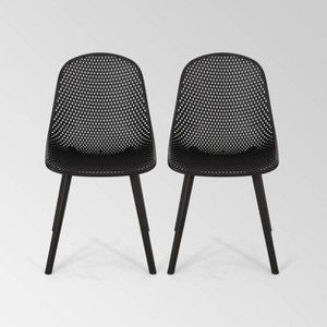 Posey 2pk Resin Modern Dining Chairs - Black - Christopher Knight Home: Weather-Resistant, Armless Patio Seating - 1 of 4