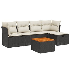 vidaXL Patio Sofa Set with Cushions Outdoor Furniture 6 Piece Poly Rattan - Black and Cream without Storage - 1 of 4