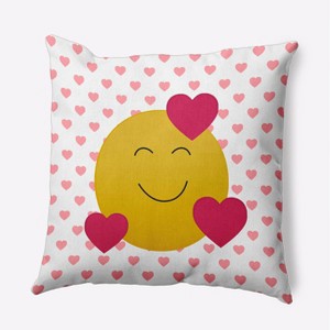 16"x16" Valentine's Day Love Emoji Square Throw Pillow Pink Icing - e by design: Festive Decorative Cushion, Indoor Use, Polyester Fill - 1 of 4