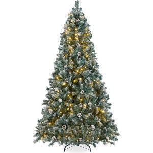 Best Choice Products Pre-Lit Pre-Decorated Holiday Christmas Pine Tree w/ Flocked Tips, Lights, Base - Blue Spruce - 1 of 4
