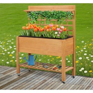 Okak Elevated Raised Garden Bed with Solid Wood Frame, Outdoor Planter with Bottom Shelf, Planter Box for Backyard and Garden, Brown - 1 of 4