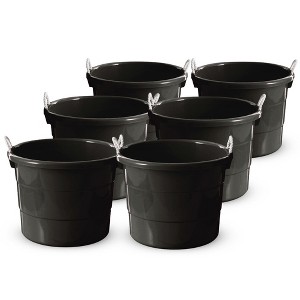 Homz Multi Purpose 17 Gallon Plastic Open Top Round Utility Tub with Rope Handles for Indoor or Outdoor Home Organization, Black (2 Pack) (3 Pack) - 1 of 4