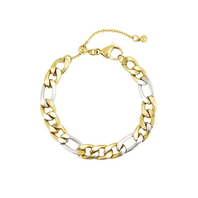 Slate by Rebl Two-Tone Figaro Chain Bracelet  18k Gold Plated Stainless Steel