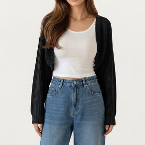 Anna-Kaci Women’s Cropped Knit Shrug Cardigan with Long Sleeves Soft Textured Rib Fabric and Open Front Bolero Silhouette - 1 of 4
