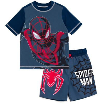  Spider-Man Toddler Boys Rash Guard And Swim Trunks Outfit  Set White 3T