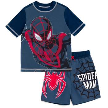 Marvel Avengers Hulk Spider-Man Boys Rash Guard and Swim Trunks Outfit Set Toddler to Big Kid