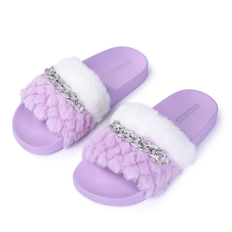 Women's Furry Slippers Open Toe Fuzzy Slippers Memory Foam Fluffy House Slippers, 1 of 6