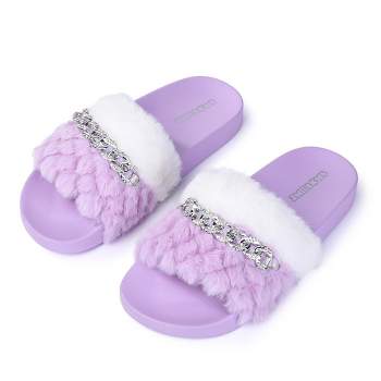 Women's Furry Slippers Open Toe Fuzzy Slippers Memory Foam Fluffy House Slippers