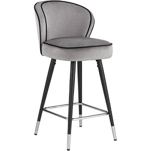 Studio 55D Elba Chrome Metal Bar Stool Black Silver 27 3/4" High Modern Gray Velvet Upholstered Cushion for Kitchen Counter Height Island Home Shed - 1 of 4