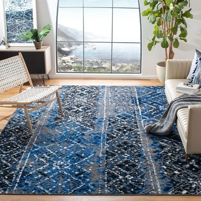 Blue and Silver Geometric 9' x 12' Synthetic Area Rug